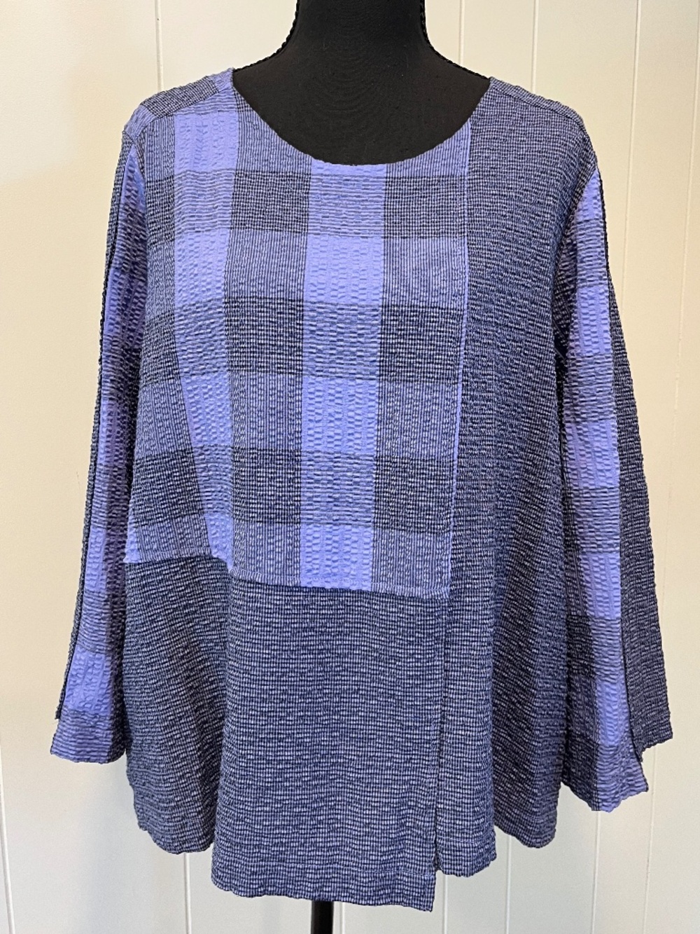 Habitat Patchwork Textured Top Art Cozy Boho Eclectic Travelwear Lagenlook sz L